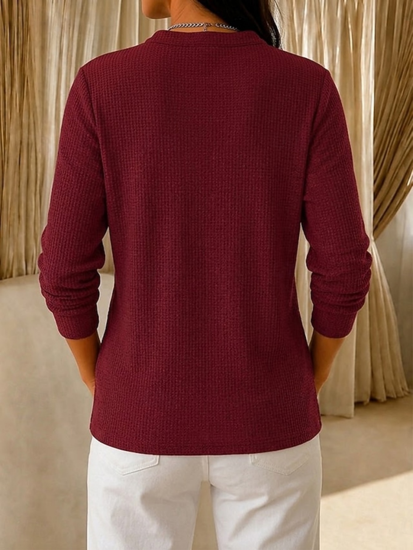 🍁 Women’s Casual Small V-Neck Top Button Detail Long Sleeve Blouse