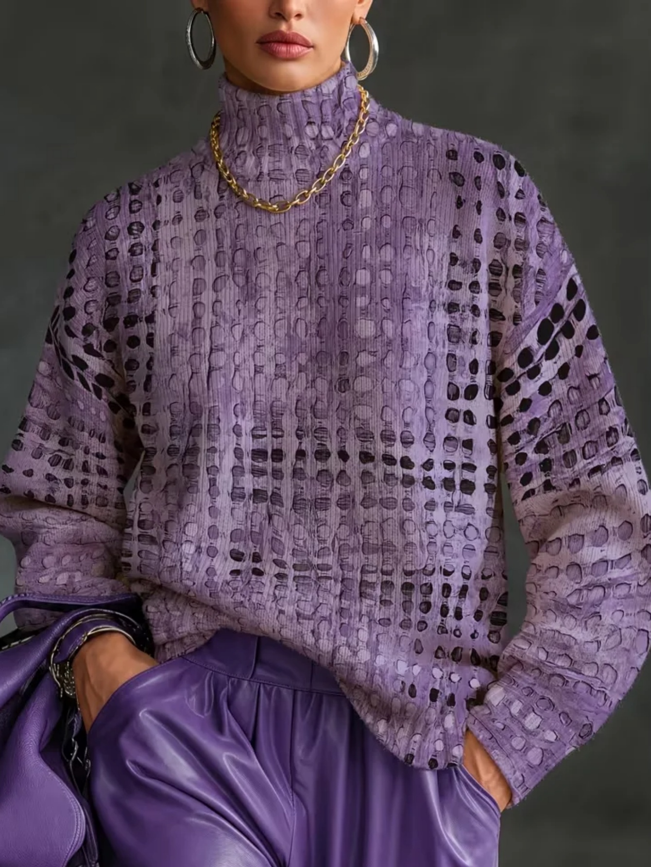 🤎Women’s Casual Patterned Turtleneck Top Long Sleeve Ribbed Knit Sweater