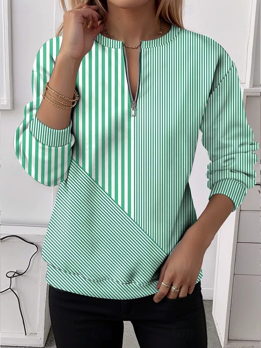✨ Women’s Casual Striped Top Half-Zip Long Sleeve Shirt