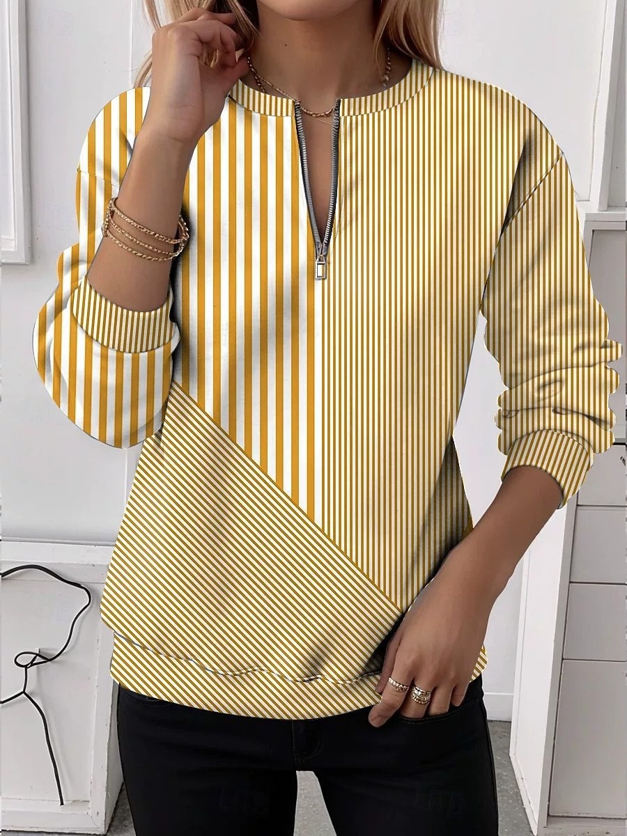 ✨ Women’s Casual Striped Top Half-Zip Long Sleeve Shirt