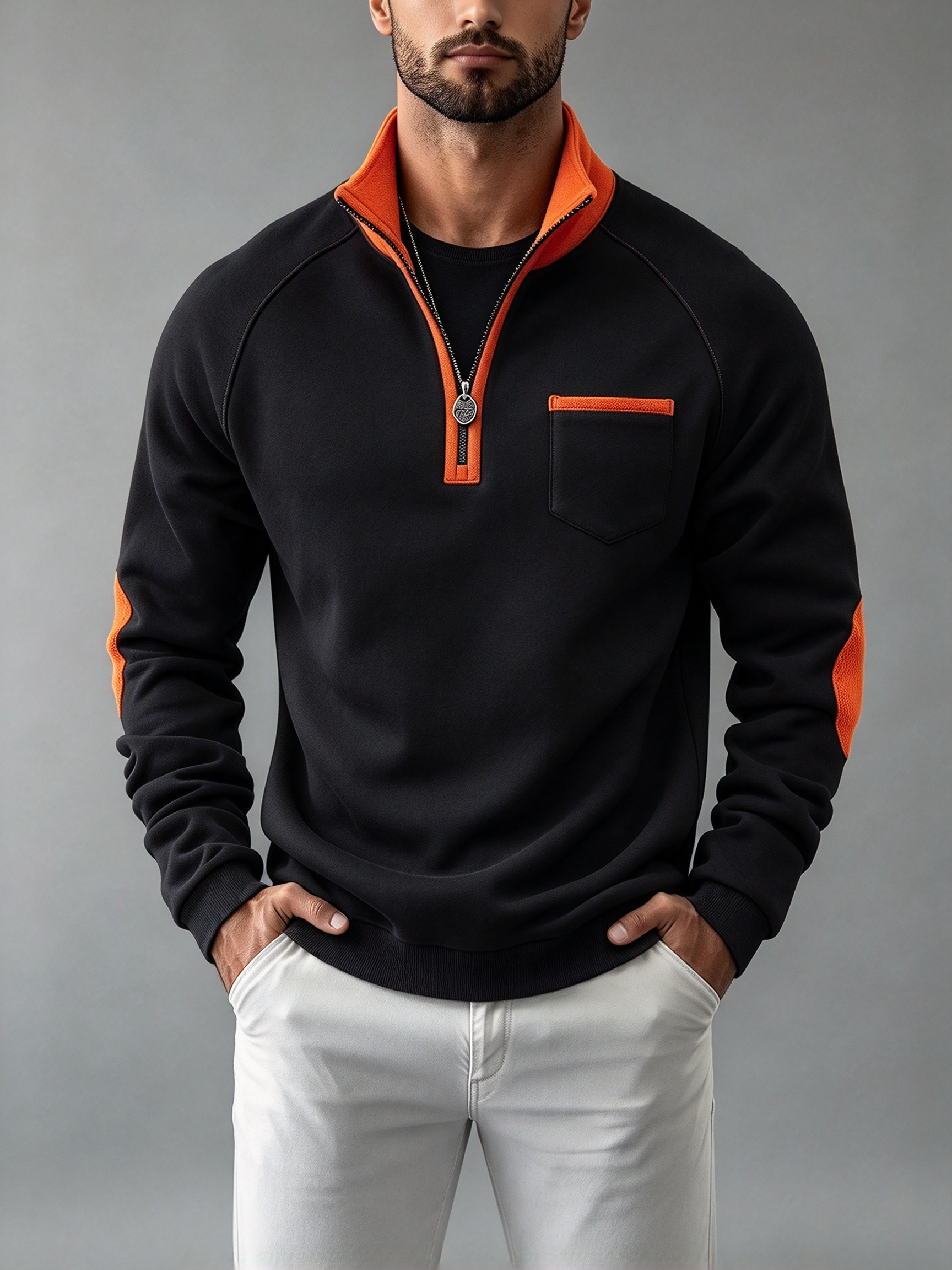 🏔️ Men’s Casual Stand Collar Top Half-Zip Pullover Sweatshirt