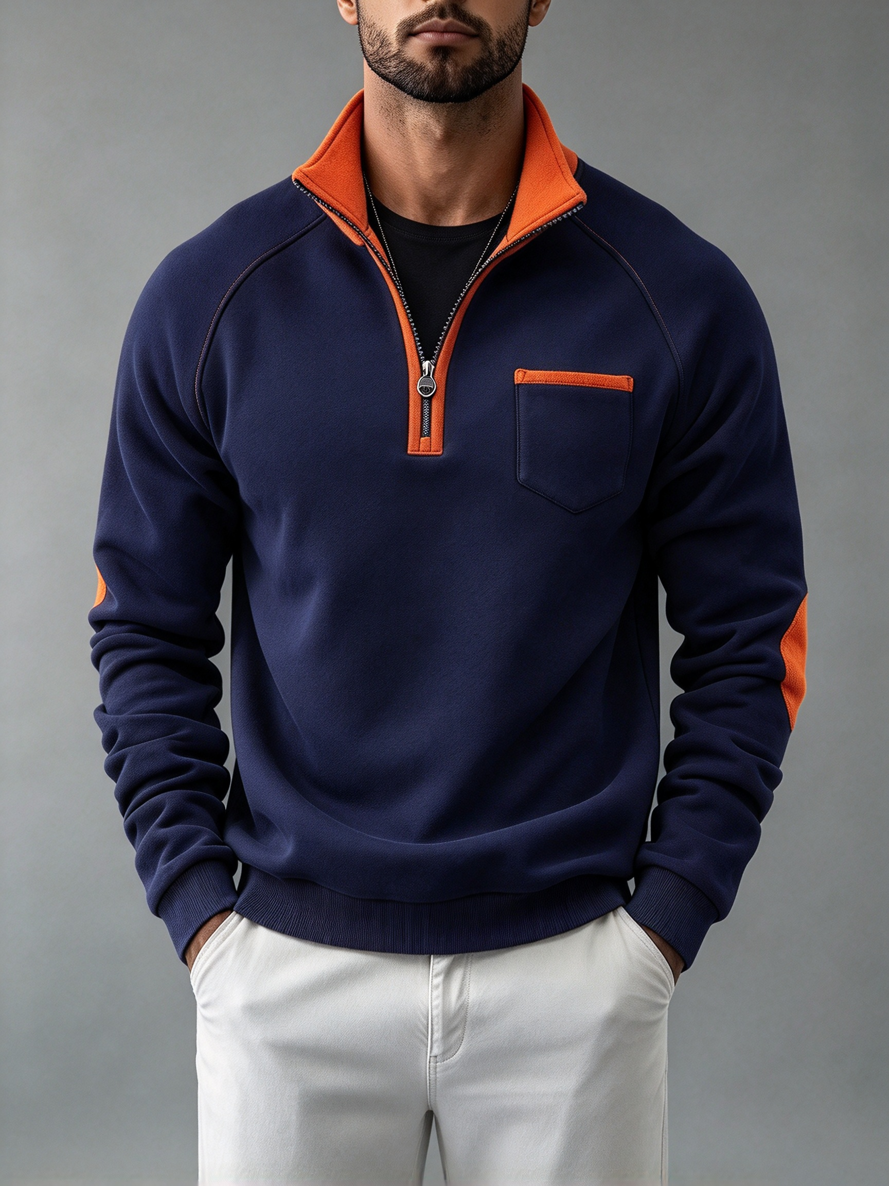 🏔️ Men’s Casual Stand Collar Top Half-Zip Pullover Sweatshirt