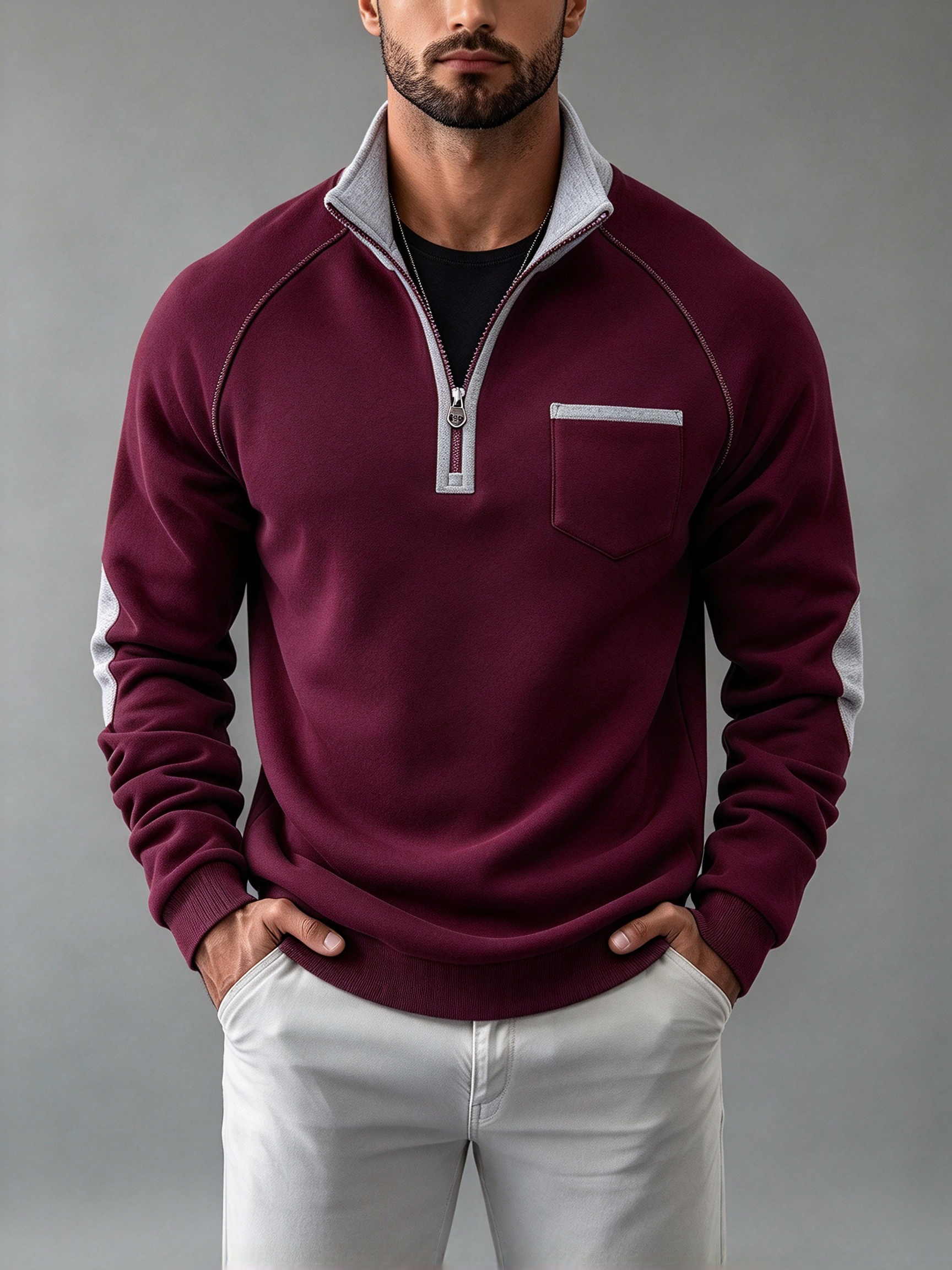 🏔️ Men’s Casual Stand Collar Top Half-Zip Pullover Sweatshirt