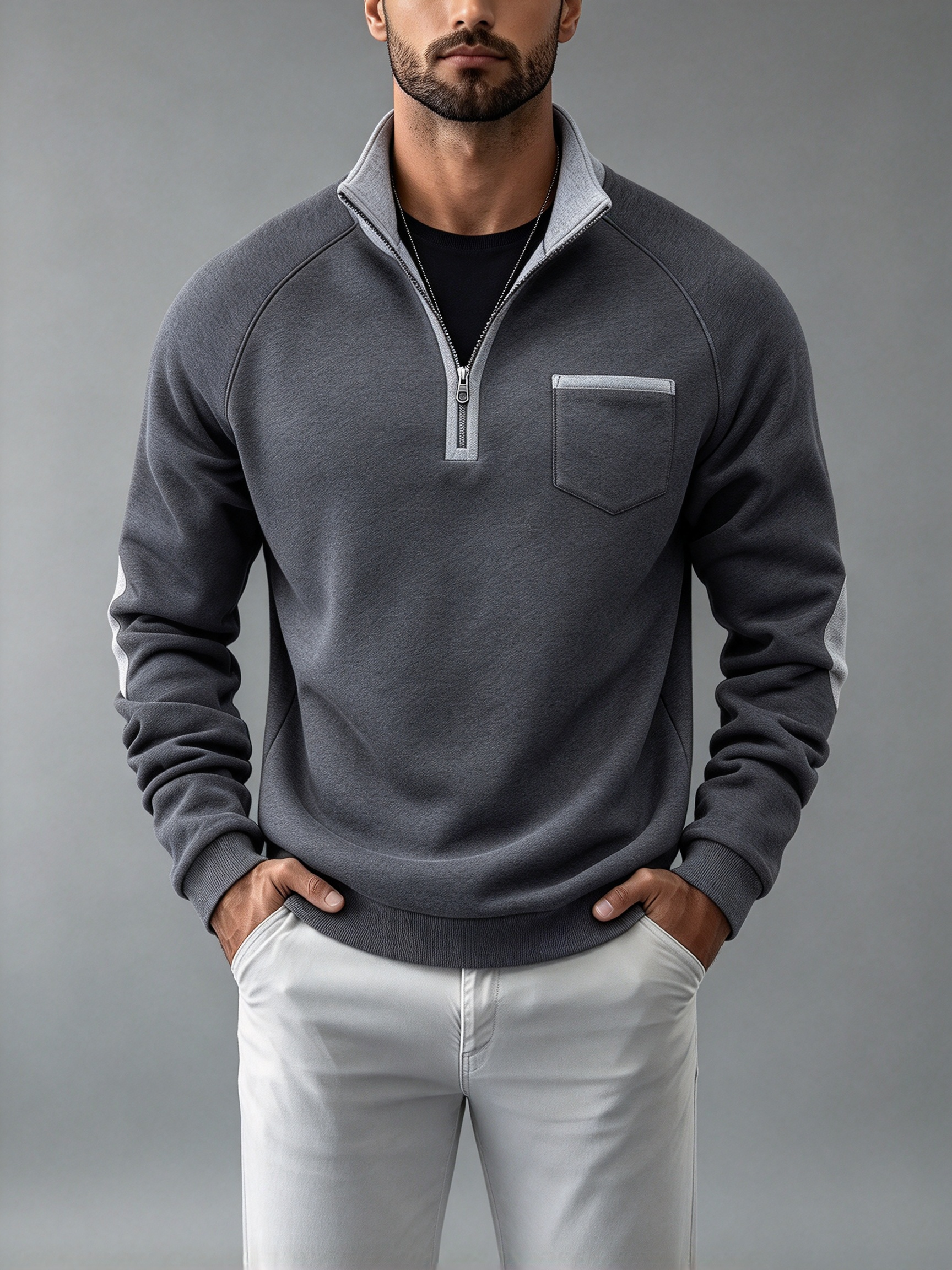 🏔️ Men’s Casual Stand Collar Top Half-Zip Pullover Sweatshirt