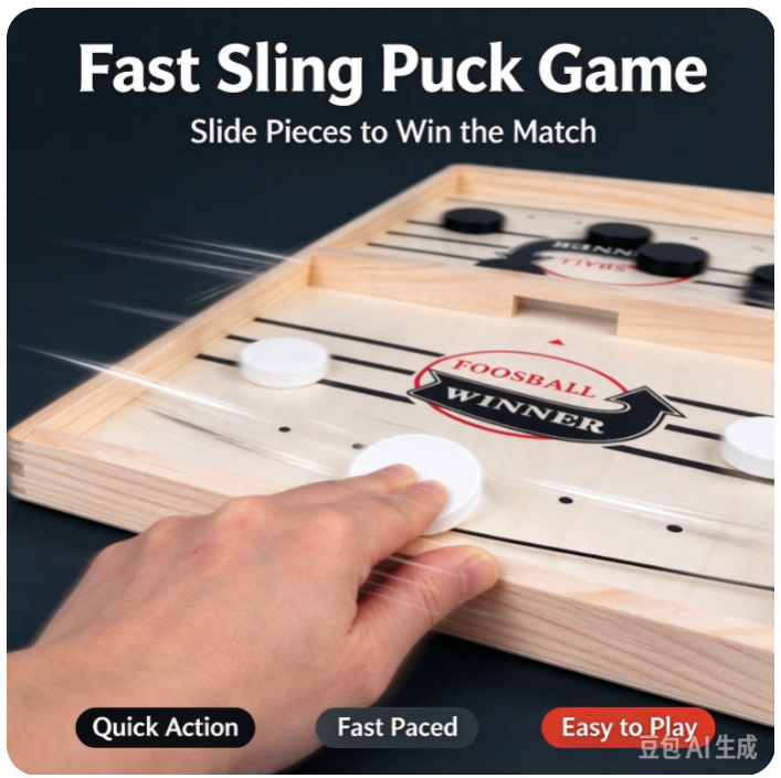 VOXIRA Fast Sling Puck Wooden Board Game, 2 Players Tabletop Battle Game for Family & Party