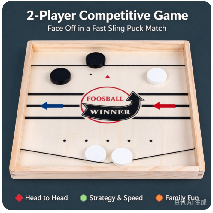 VOXIRA Fast Sling Puck Wooden Board Game, 2 Players Tabletop Battle Game for Family & Party