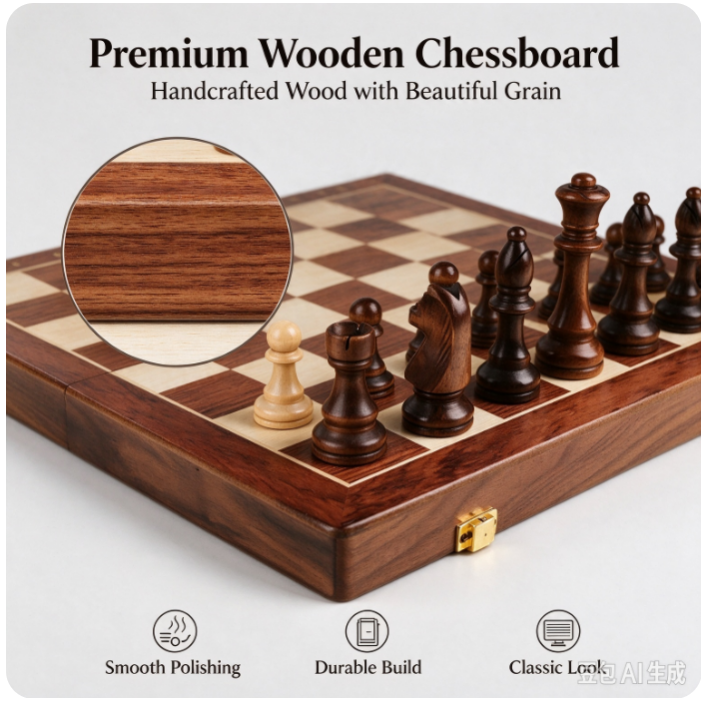 VOXIRA Handmade Wooden Folding Chess Set, Portable Travel Chess Board Game with Complete Chess Pieces