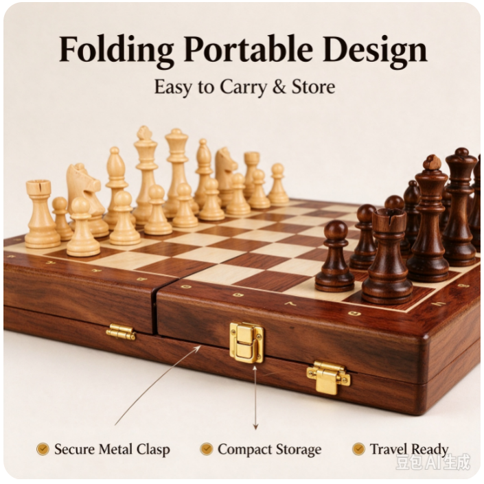 VOXIRA Handmade Wooden Folding Chess Set, Portable Travel Chess Board Game with Complete Chess Pieces