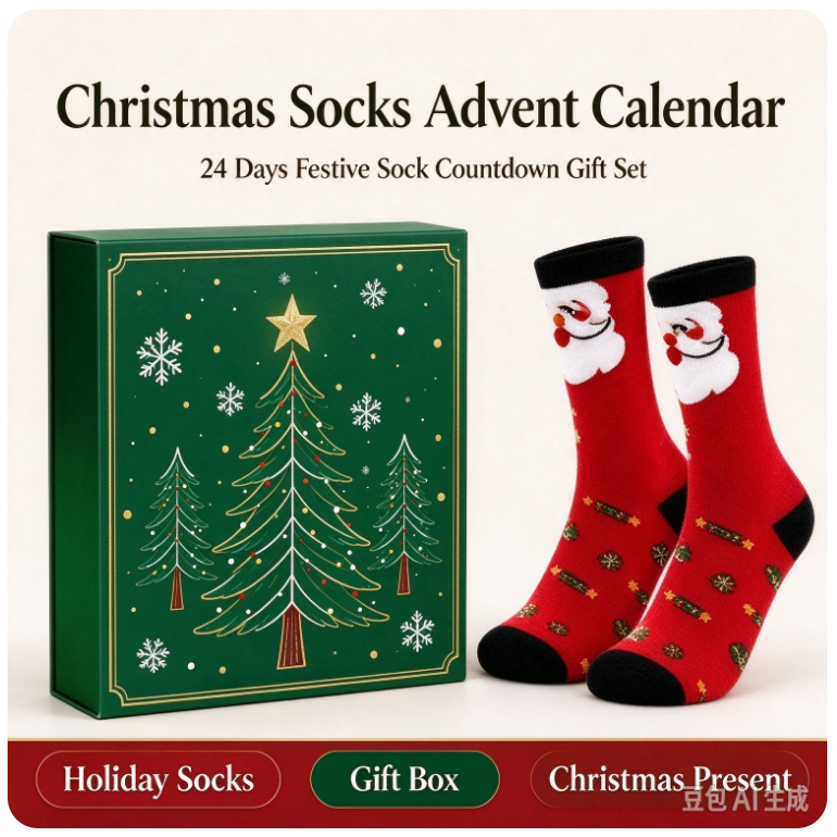 VOXIRA Christmas Socks Advent Calendar, 24 Pairs Festive Socks Countdown Box