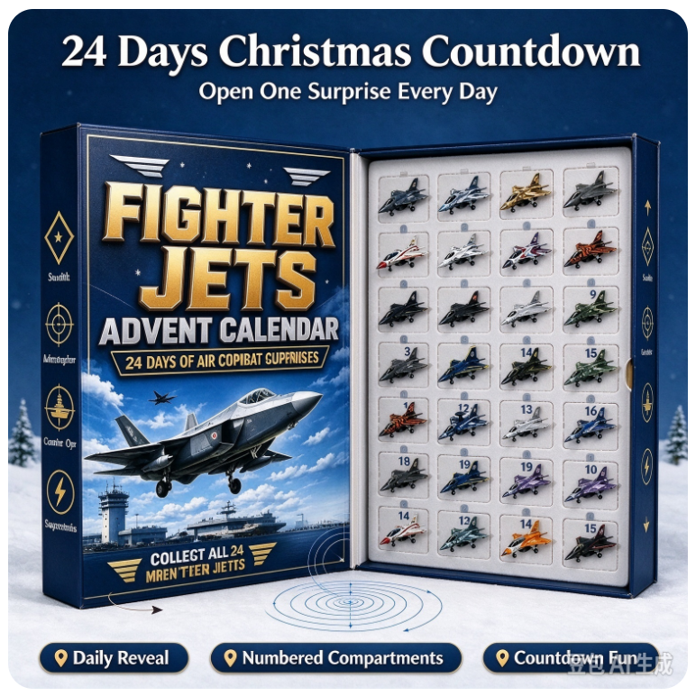 VOXIRA Fighter Jets Advent Calendar, 24 Mini Military Plane Toy Countdown Box