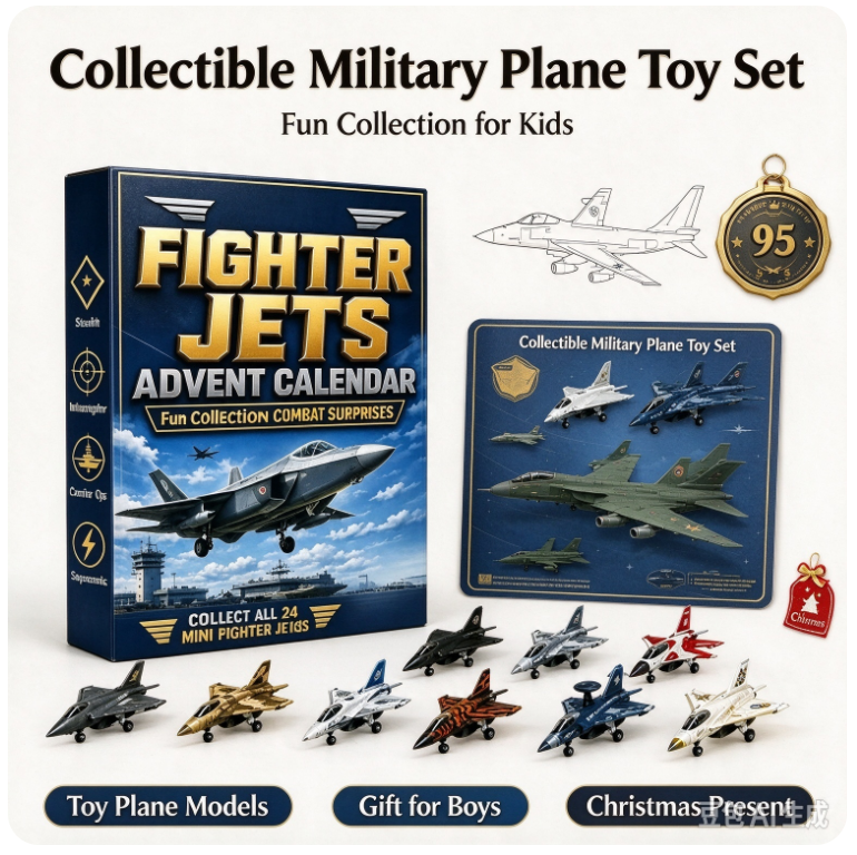 VOXIRA Fighter Jets Advent Calendar, 24 Mini Military Plane Toy Countdown Box