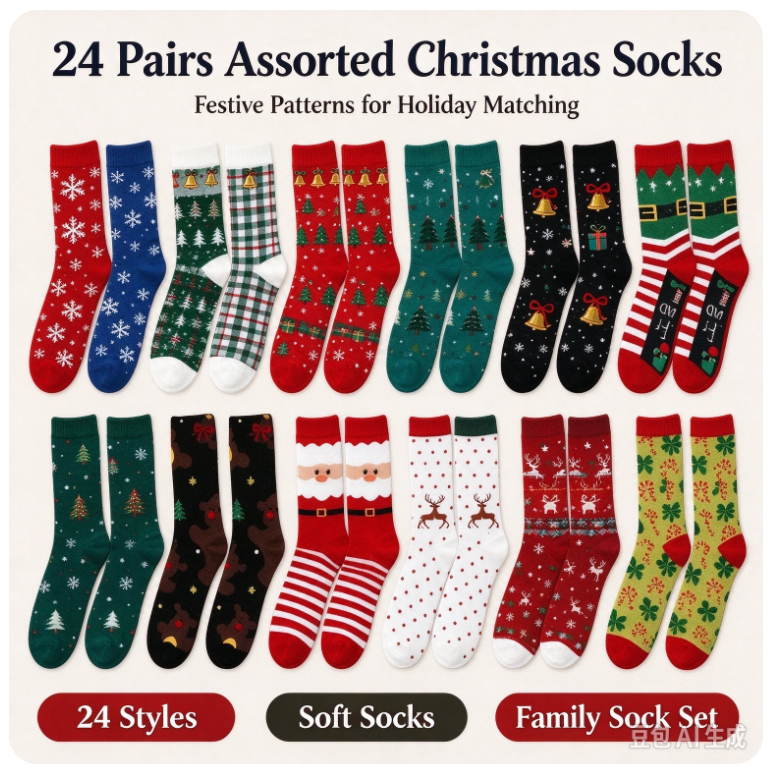 VOXIRA Christmas Socks Advent Calendar, 24 Pairs Holiday Socks Countdown Gift Box