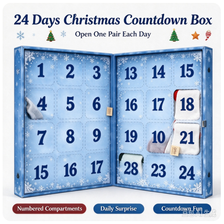 VOXIRA Christmas Socks Advent Calendar, 24 Pairs Holiday Socks Countdown Gift Box