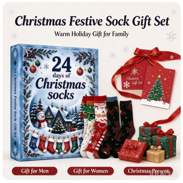 VOXIRA Christmas Socks Advent Calendar, 24 Pairs Holiday Socks Countdown Gift Box