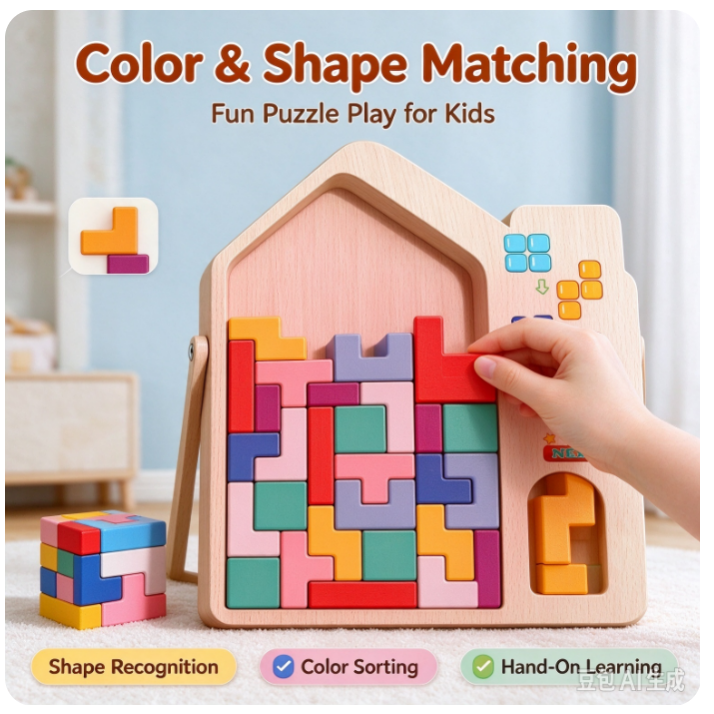 VOXIRA Wooden Shape Block Puzzle, Kids Early Educational Brain Game