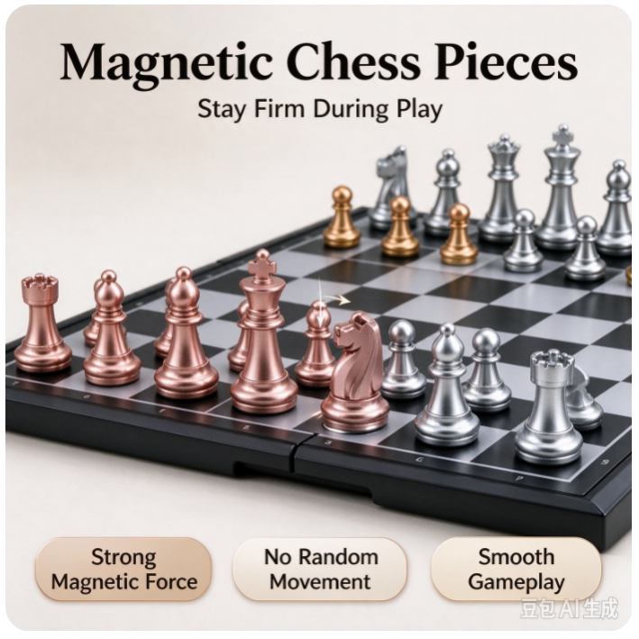 VOXIRA Magnetic Travel Chess Set, Foldable Chess Board with Rose Gold & Silver Magnetic Chess Pieces