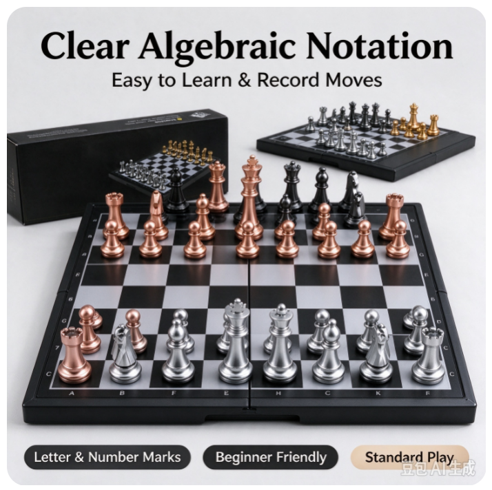 VOXIRA Magnetic Travel Chess Set, Foldable Chess Board with Rose Gold & Silver Magnetic Chess Pieces
