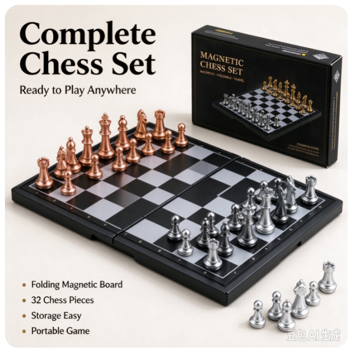 VOXIRA Magnetic Travel Chess Set, Foldable Chess Board with Rose Gold & Silver Magnetic Chess Pieces