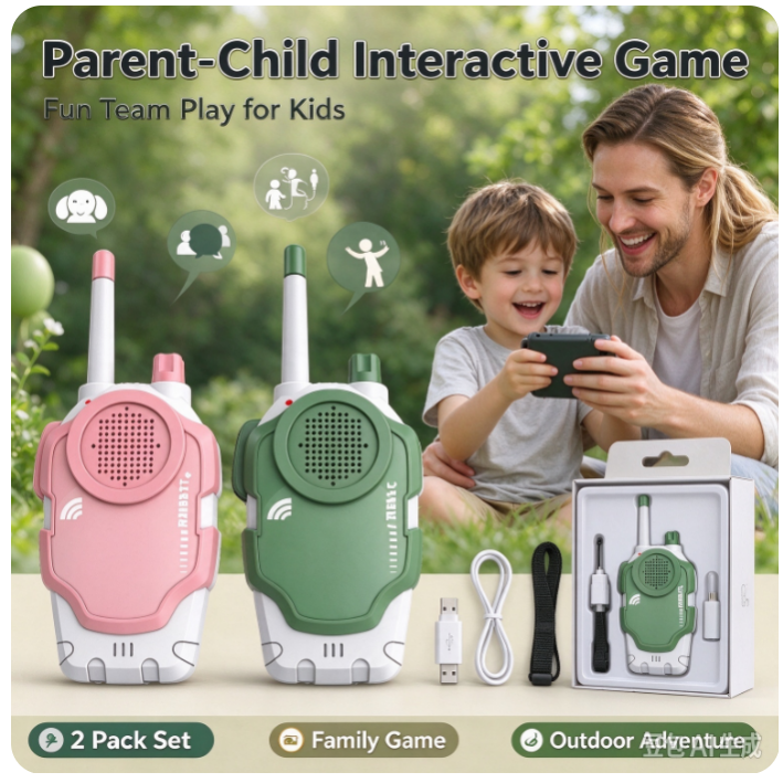 VOXIRA Kids Walkie Talkies Set, 2 Pcs Portable Two-Way Radio Toy, Outdoor Interactive Game Toy for Children Age 3+