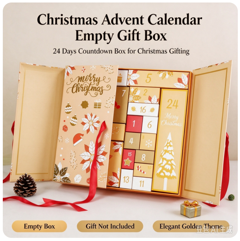 VOXIRA Empty Christmas Advent Calendar Box, 24 Compartments DIY Fillable Countdown Box
