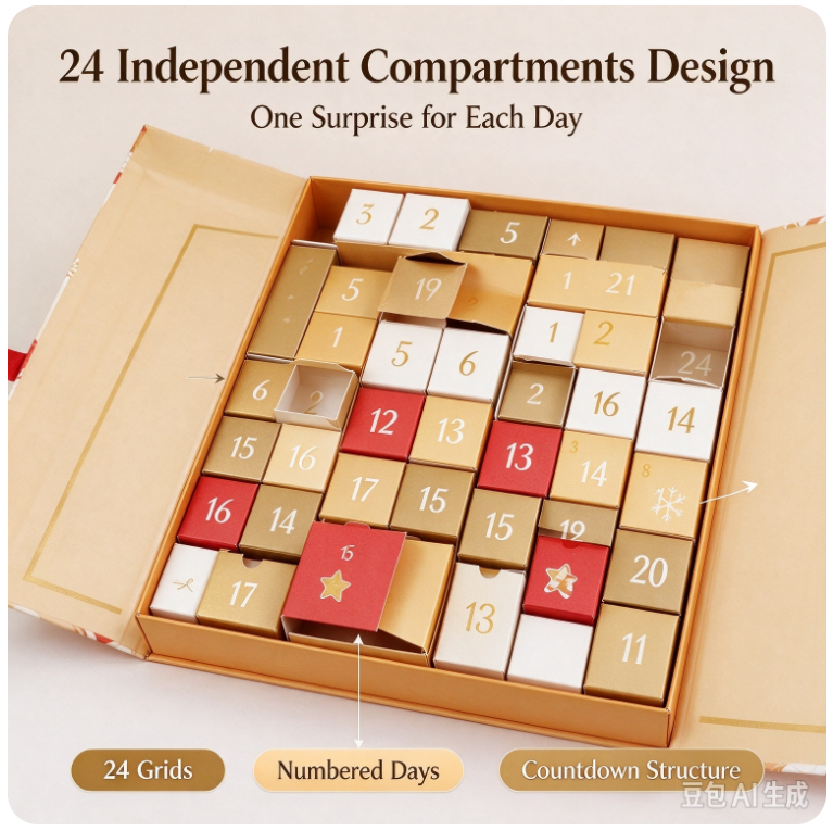 VOXIRA Empty Christmas Advent Calendar Box, 24 Compartments DIY Fillable Countdown Box