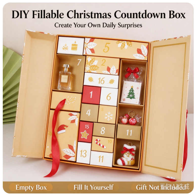 VOXIRA Empty Christmas Advent Calendar Box, 24 Compartments DIY Fillable Countdown Box