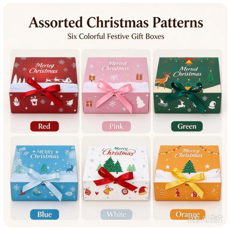 VOXIRA Christmas Gift Boxes with Ribbon, Assorted Xmas Favor Boxes