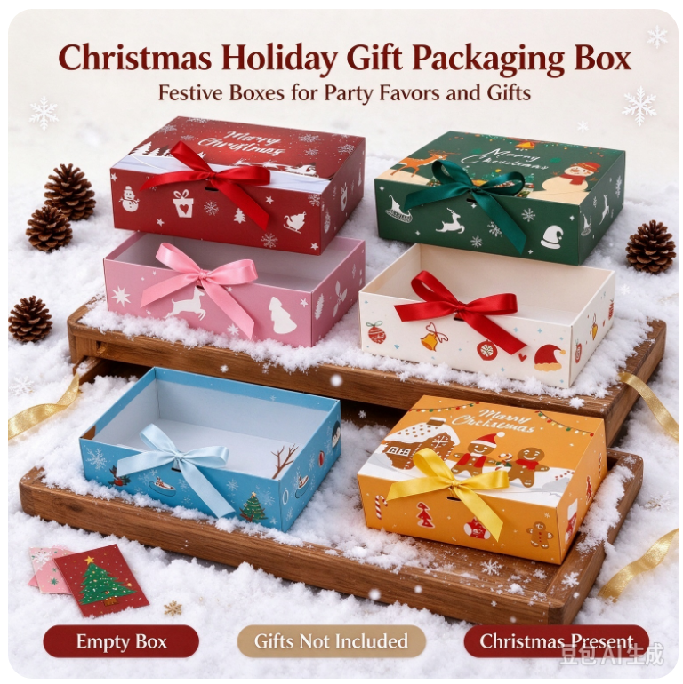 VOXIRA Christmas Gift Boxes with Ribbon, Assorted Xmas Favor Boxes