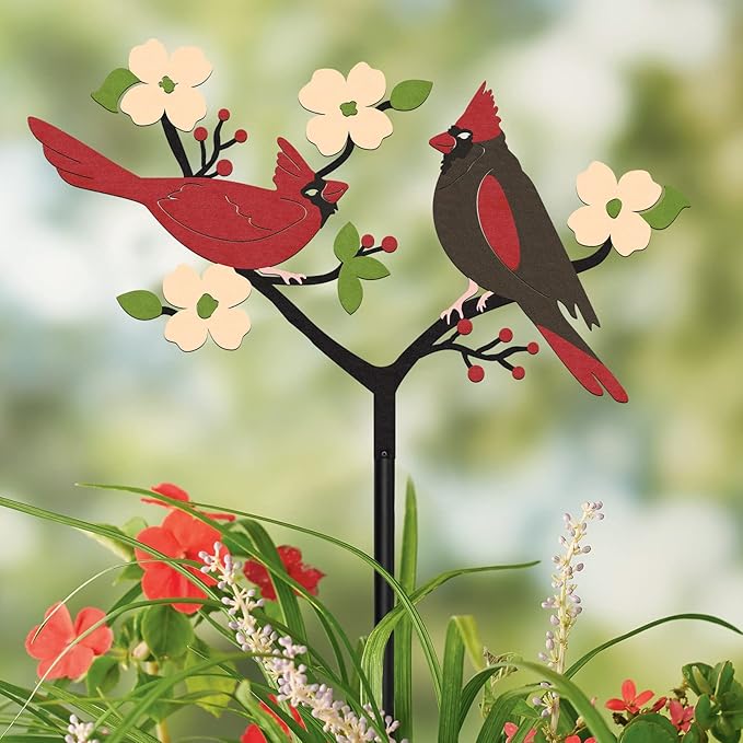 Cardinal Yard Sign Stake | Metal Bird Decorative Garden Stake