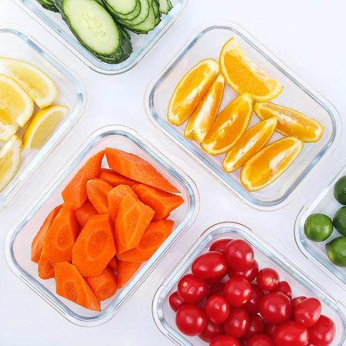 22 oz Glass Food Storage Containers with lids, Gray