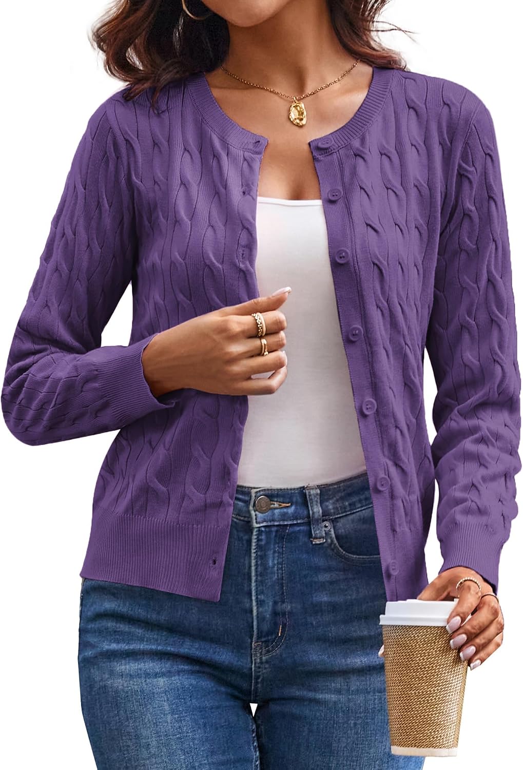 Cable Knit Cardigan Sweaters for Women Lightweight Fall Outfits