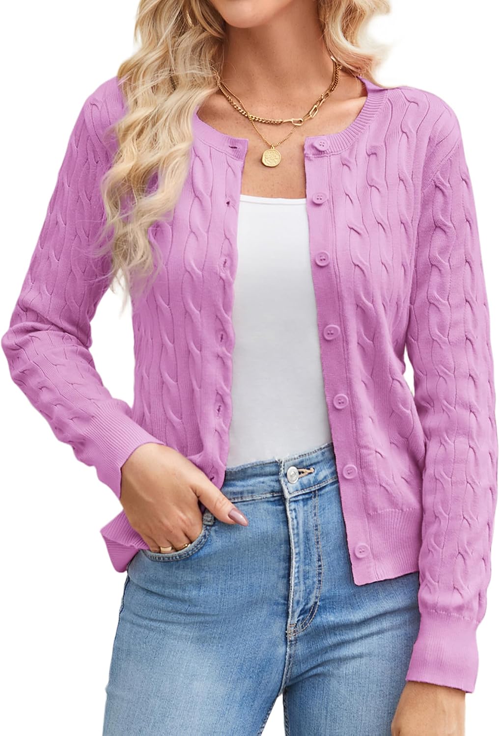 Cable Knit Cardigan Sweaters for Women Lightweight Fall Outfits