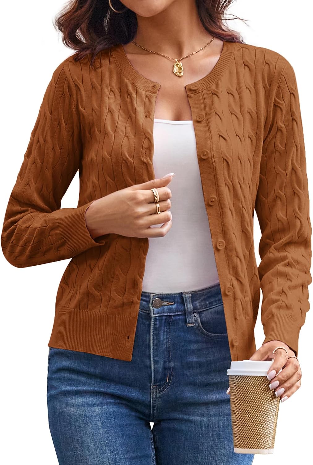 Cable Knit Cardigan Sweaters for Women Lightweight Fall Outfits