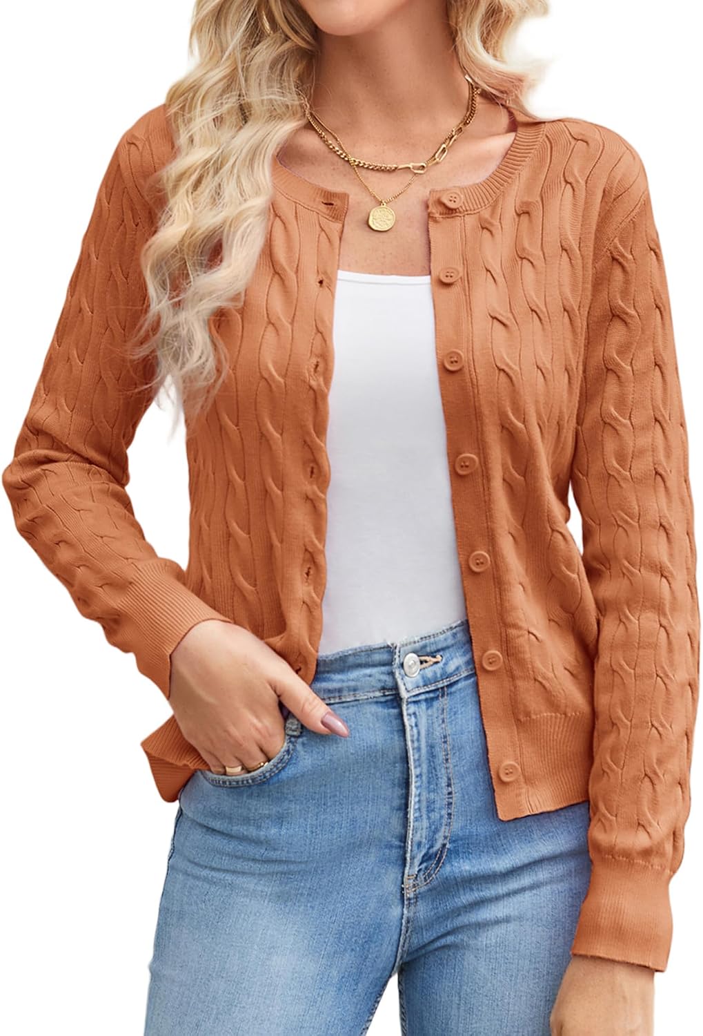 Cable Knit Cardigan Sweaters for Women Lightweight Fall Outfits