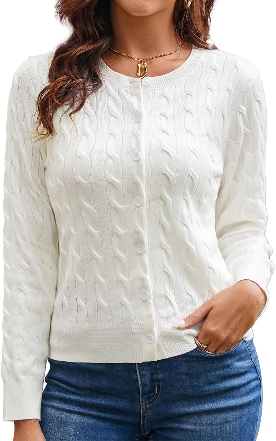 Cable Knit Cardigan Sweaters for Women Lightweight Fall Outfits