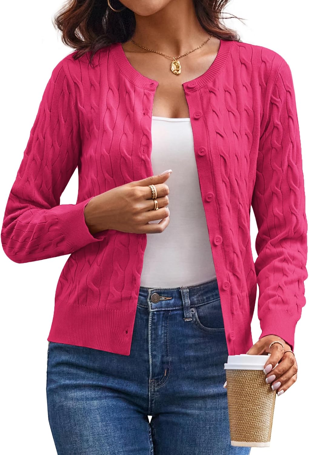 Cable Knit Cardigan Sweaters for Women Lightweight Fall Outfits