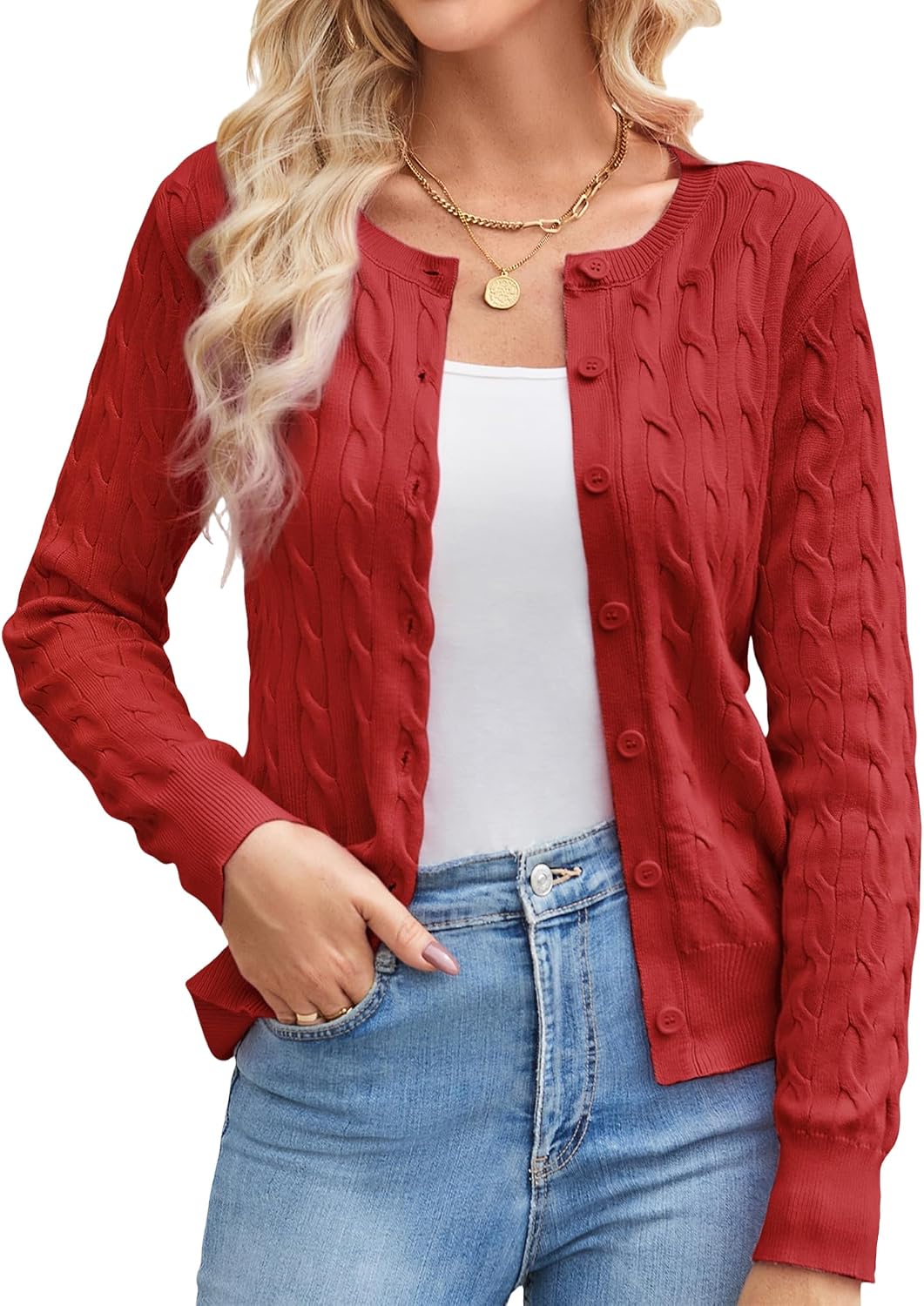 Cable Knit Cardigan Sweaters for Women Lightweight Fall Outfits