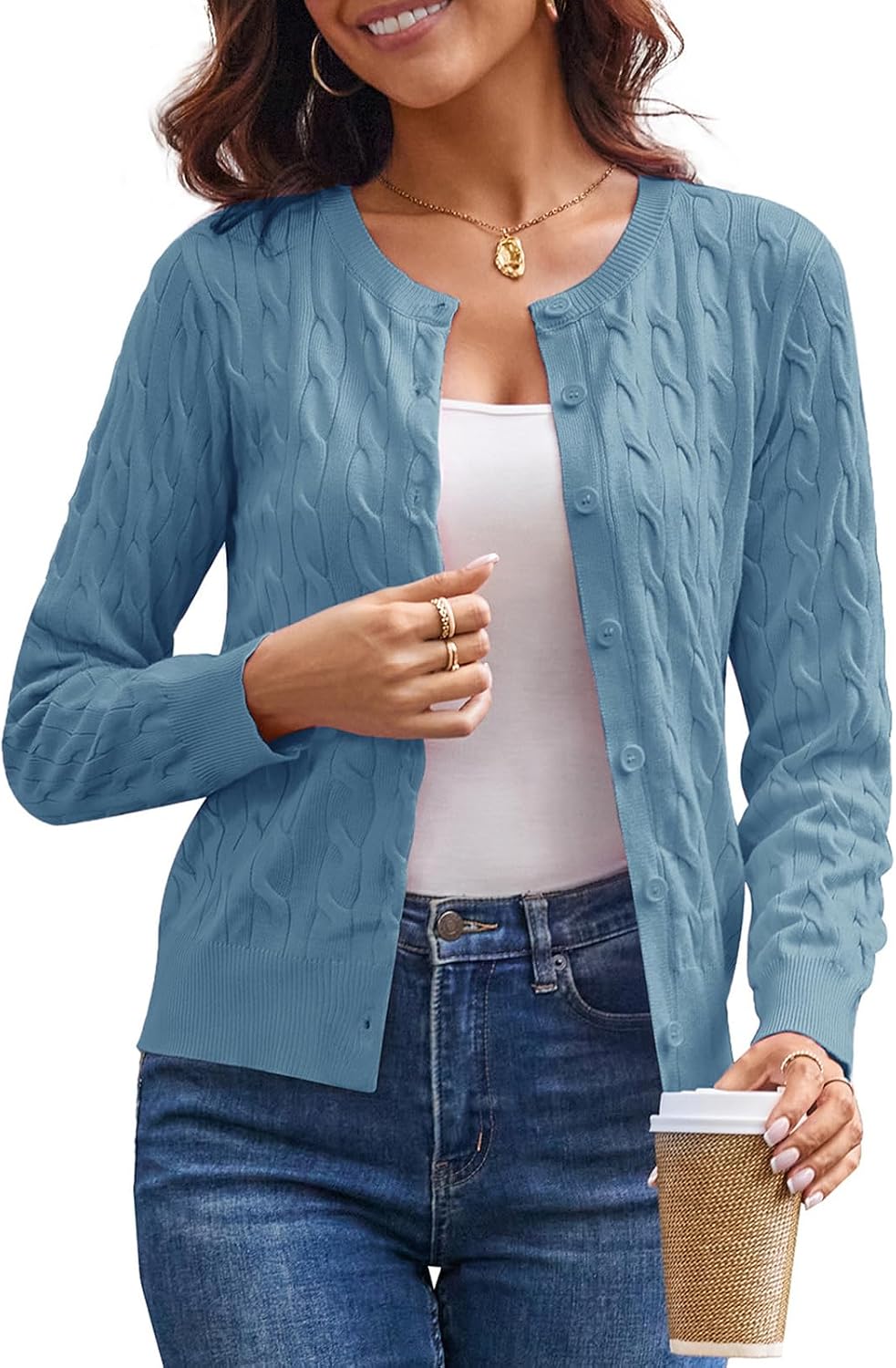 Cable Knit Cardigan Sweaters for Women Lightweight Fall Outfits