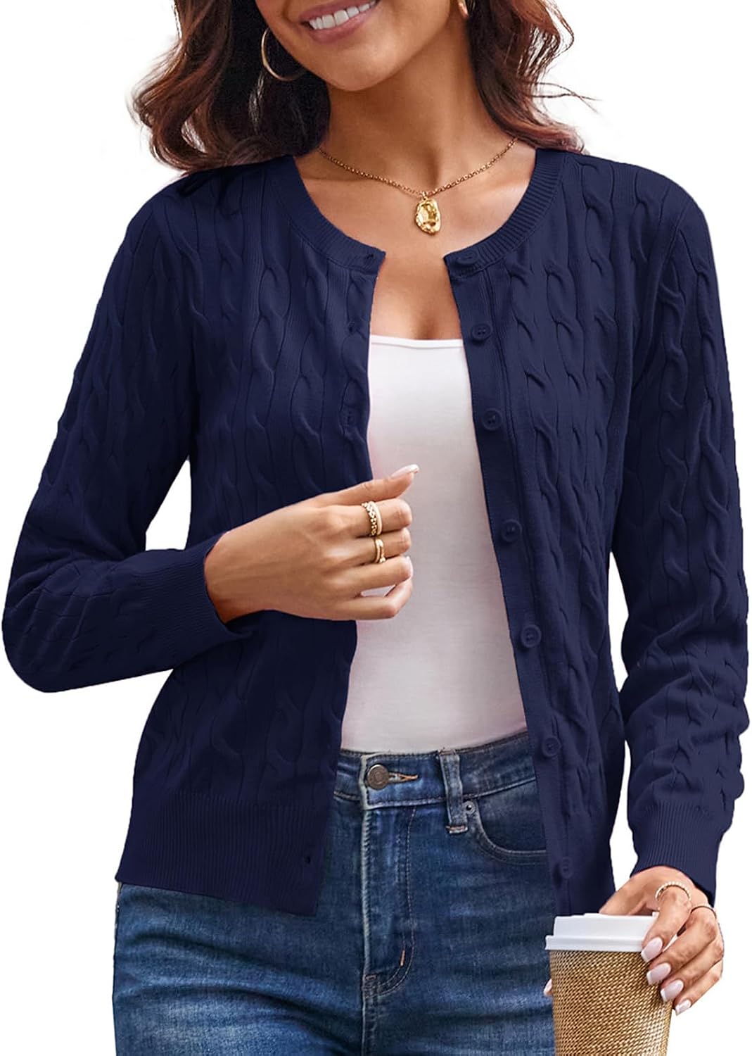 Cable Knit Cardigan Sweaters for Women Lightweight Fall Outfits