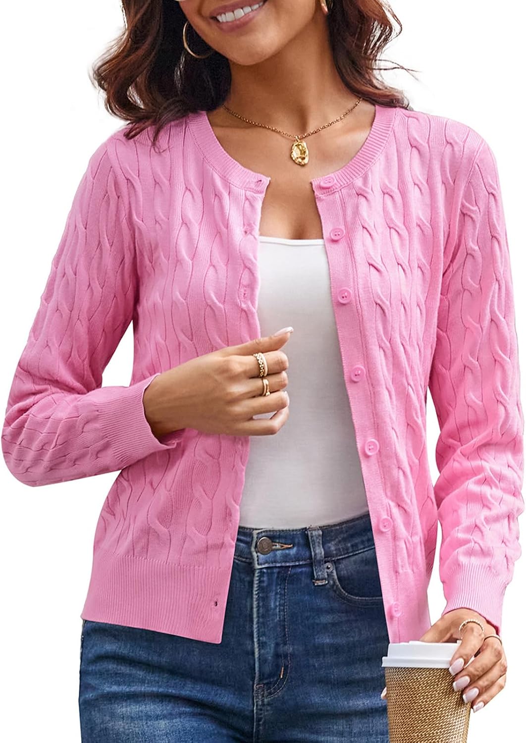 Cable Knit Cardigan Sweaters for Women Lightweight Fall Outfits