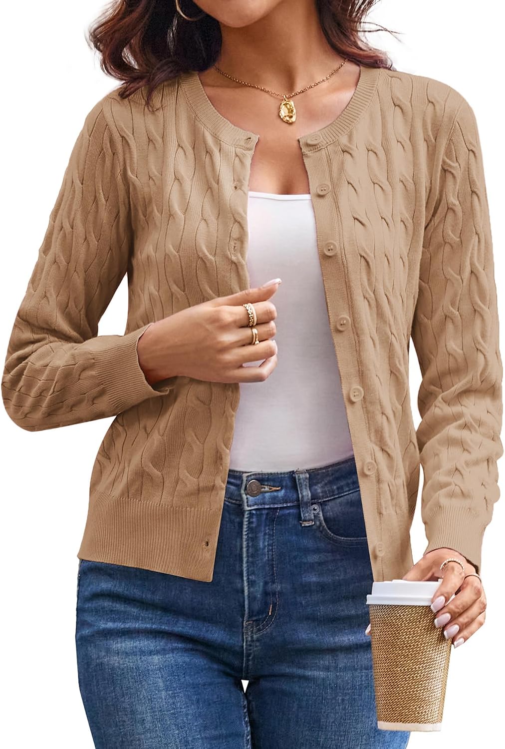 Cable Knit Cardigan Sweaters for Women Lightweight Fall Outfits