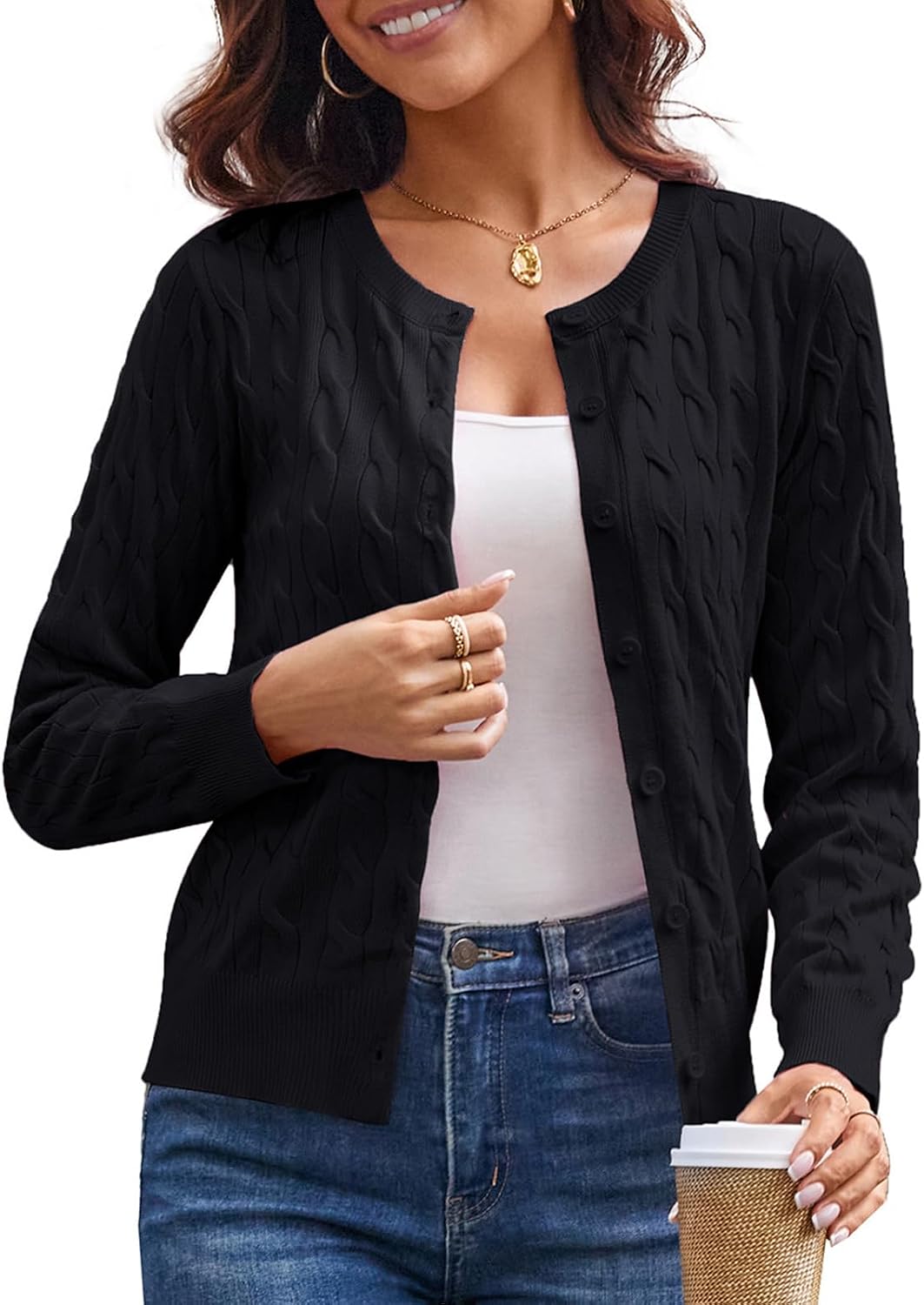 Cable Knit Cardigan Sweaters for Women Lightweight Fall Outfits