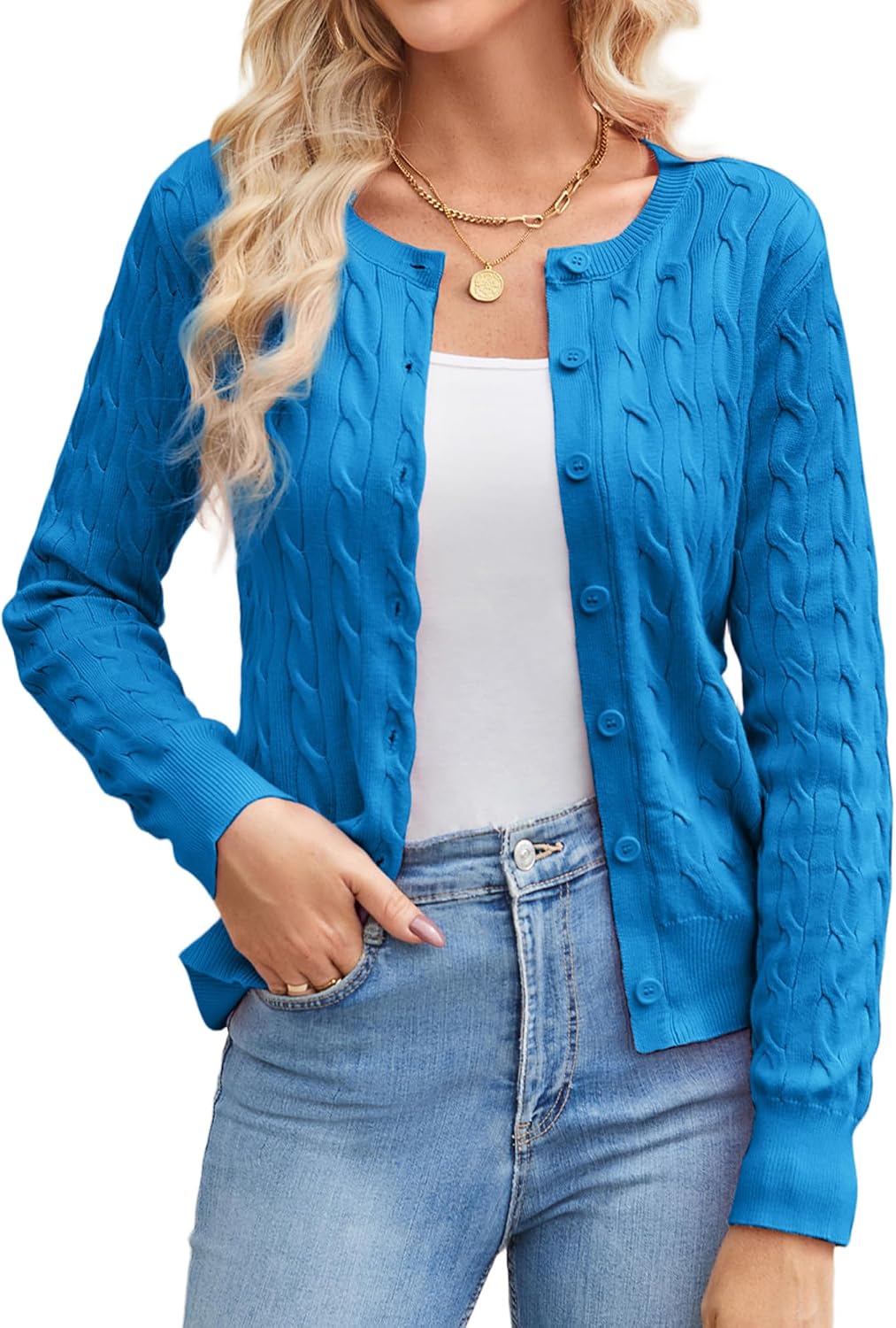 Cable Knit Cardigan Sweaters for Women Lightweight Fall Outfits