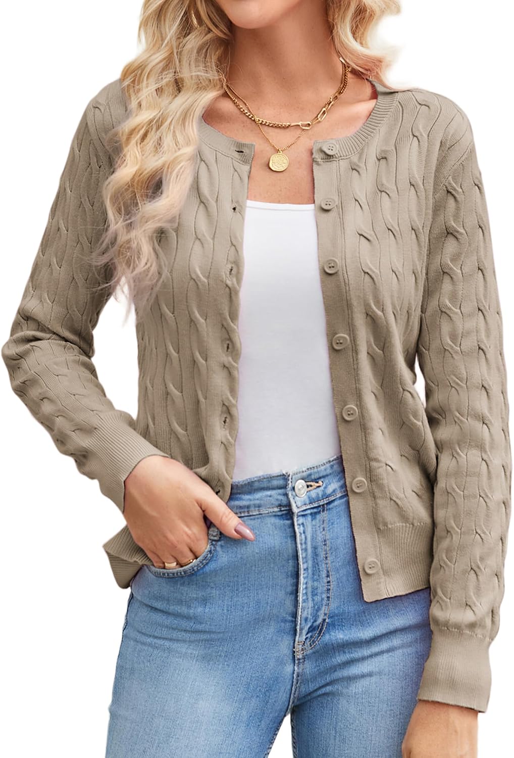 Cable Knit Cardigan Sweaters for Women Lightweight Fall Outfits