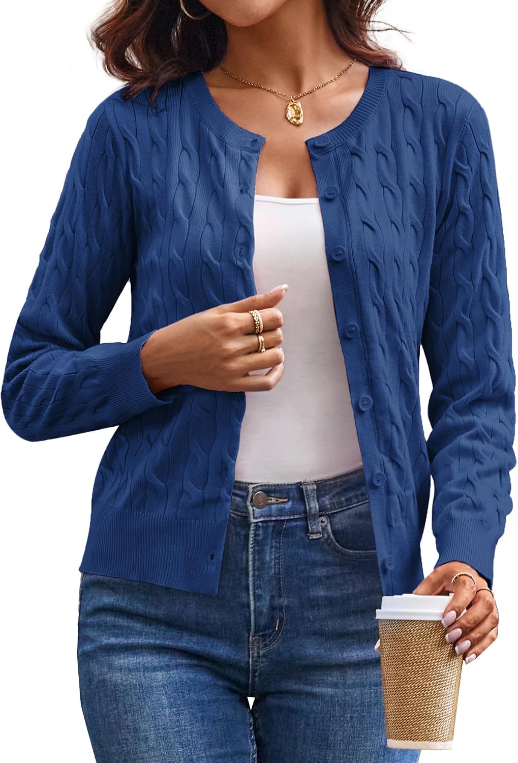 Cable Knit Cardigan Sweaters for Women Lightweight Fall Outfits