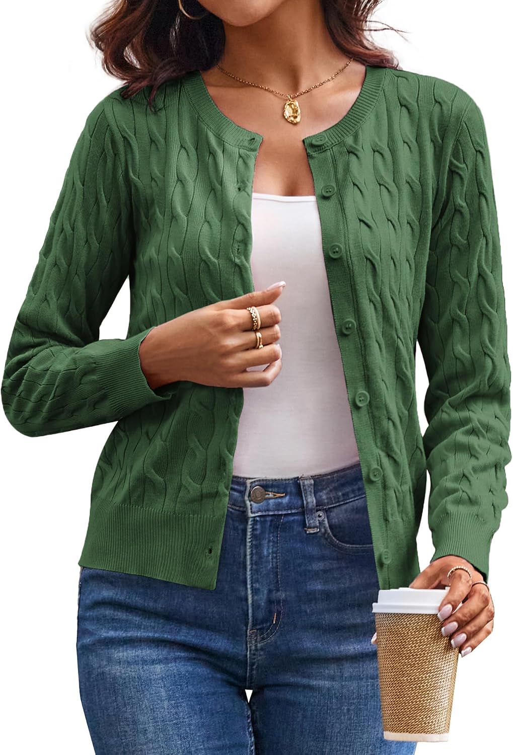 Cable Knit Cardigan Sweaters for Women Lightweight Fall Outfits