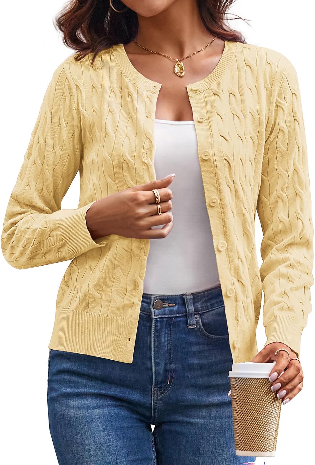 Cable Knit Cardigan Sweaters for Women Lightweight Fall Outfits