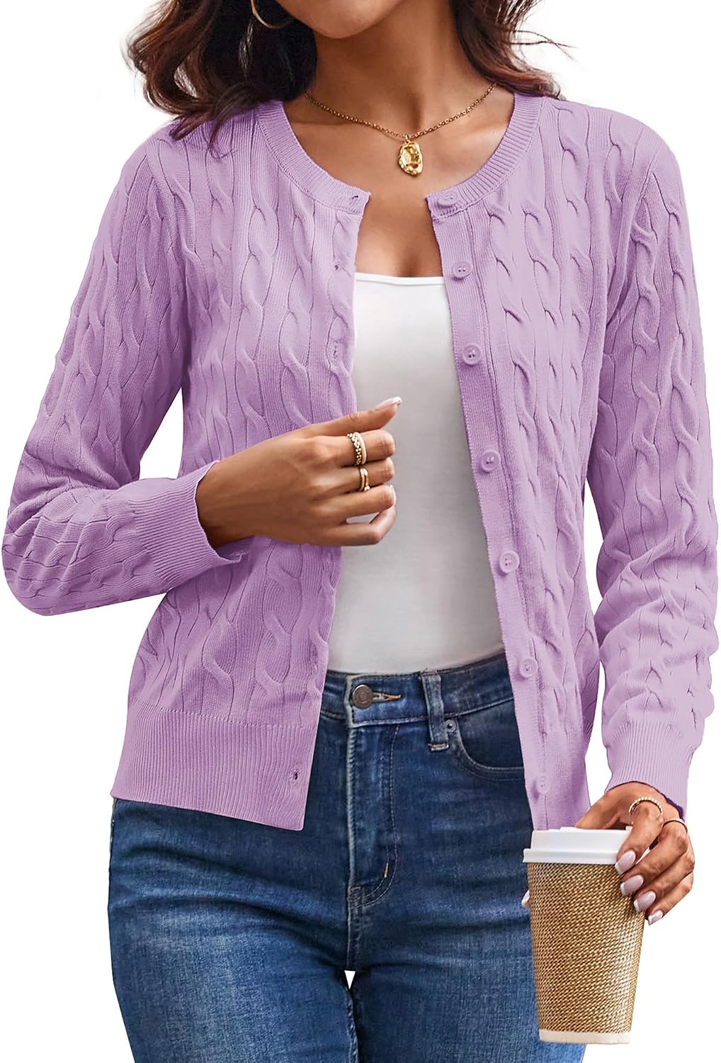 Cable Knit Cardigan Sweaters for Women Lightweight Fall Outfits