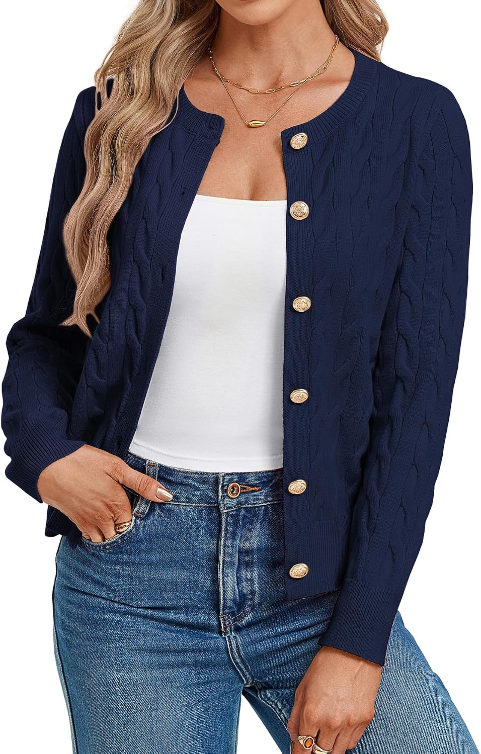 Womens Button Up Cable Knit Cardigan Sweaters Fall Outfits 2026