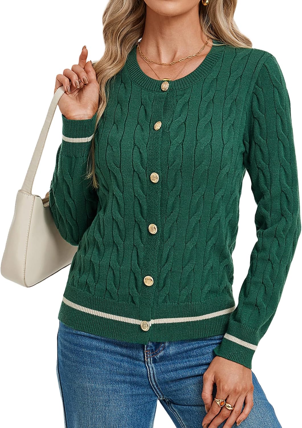Womens Button Up Cable Knit Cardigan Sweaters Fall Outfits 2026